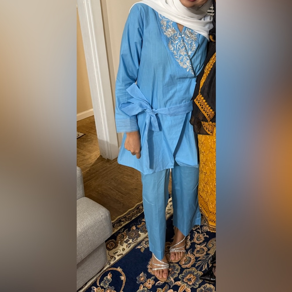 Pakistani Light Blue Women's Two-Piece wrap Tie-Waist Set. OPEN TO ALL OFFERS